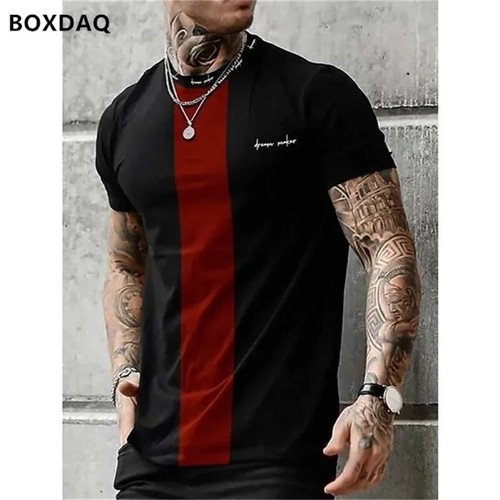 Mens Split-Color Casual T-Shirts with Cross Script Design - Bold Modern Style - Picture 15 of 20