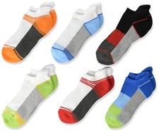 Boy's Sport Tab Half Cushion Low Cut Socks 6 Pack Multi Large