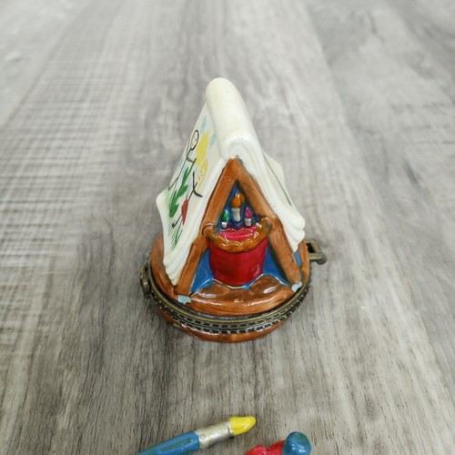 Caballete artista pintor lienzo medio oeste de Cannon Falls caja baratija porcelana con bisagras - Imagen 5 de 10