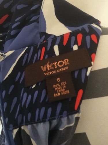 Victor Alfaro Kleid Damen 6 blau Blumenmuster Seide kurzärmelig leicht - Bild 2 von 2