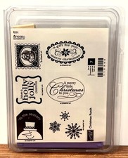 Stampin Up Christmas Punch Wood Mounted Rubber Stamp Set 115366 gift tag snow