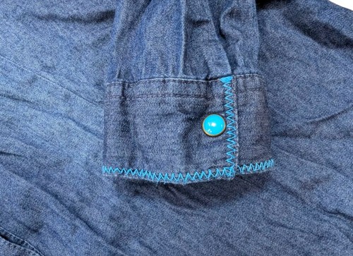 Women's Roper Chambray Turquoise Blue Button Down Pearl Snap Western Shirt Sz L - Picture 6 of 11
