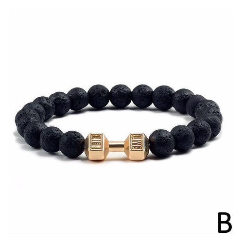 Natural Black Volcanic Lava Stone Dumbbell Bracelets Barbell Jewelry N❀ - Bild 9 von 28