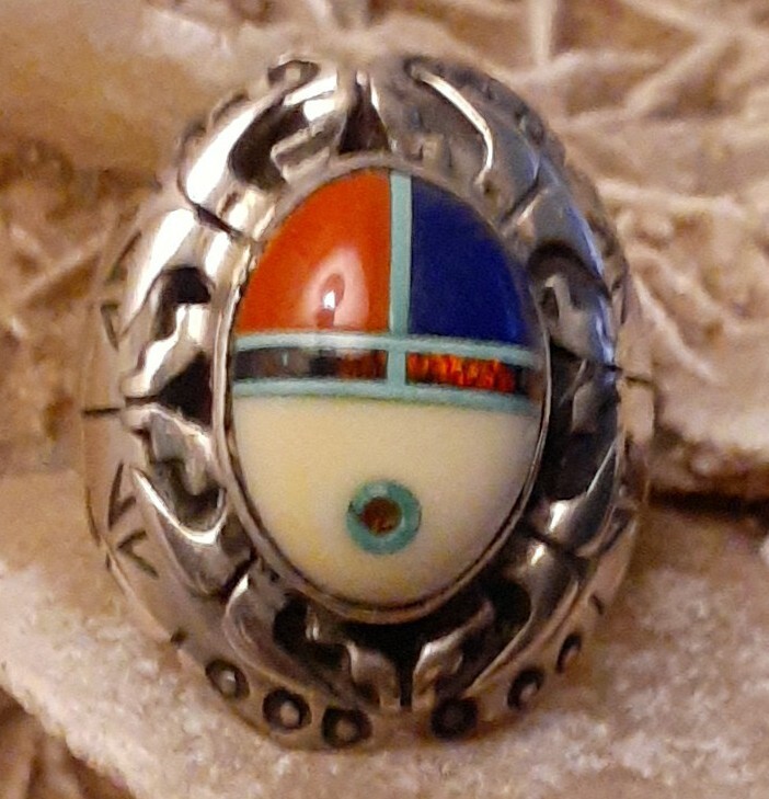 Vintage Native American Zuni Sterling Silver Sun Face Ring Size 7 Signed FB 925