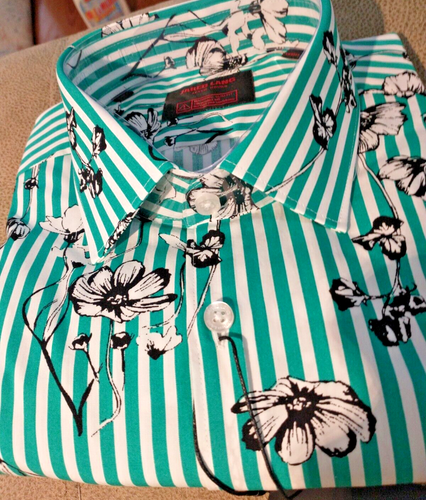NWT Jared Lang Men's XL Long Sleeve Button Down Shirt Abstract Floral Bold Strip - Picture 2 of 16