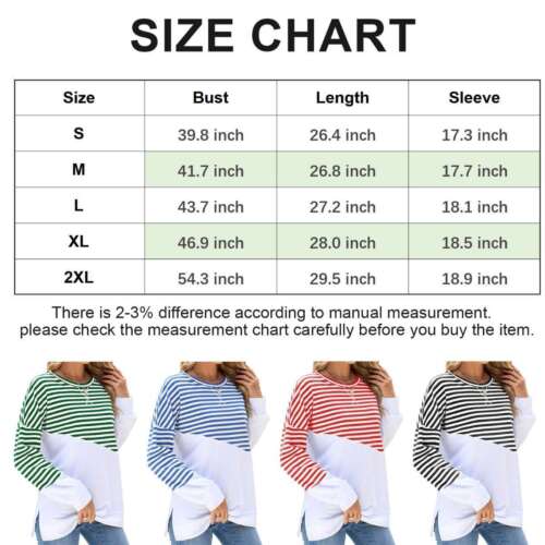 Women's Casual Striped Long Sleeved T-shirt Round Neck T-shirt Spring Autumn Top - Picture 2 of 16