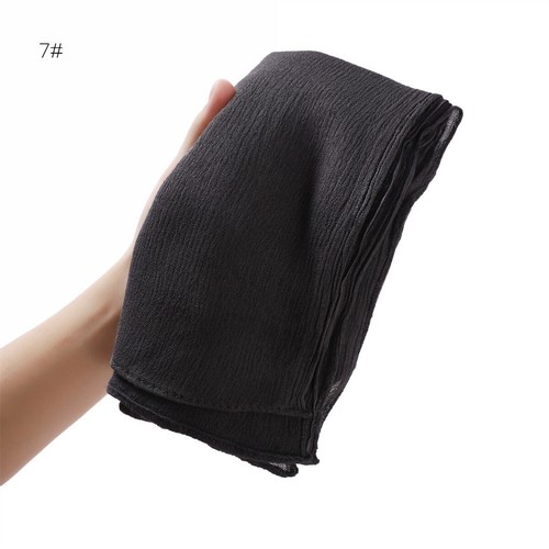 Women's Pleated Scarf Viscose Solid Color Breathable Muslim Headscarf Shawl Wrap - Picture 27 of 61