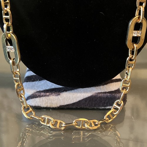 Ann Taylor goldfarbene Kette lange Knebel Halskette mit klaren quadratischen Strasssteinen Neu mit Etikett - Bild 8 von 13