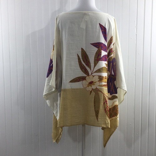 Chico's gelb lila Blattmuster Poncho Damen Small Medium 3/4 Ärmel Oberteil - Bild 4 von 13