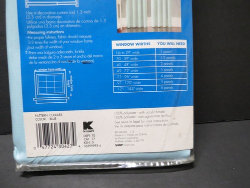 Kmart Essential Home Baby Blue Curtains "Cuddles" Set of 2 Panels 63" NOS - Picture 2 of 2