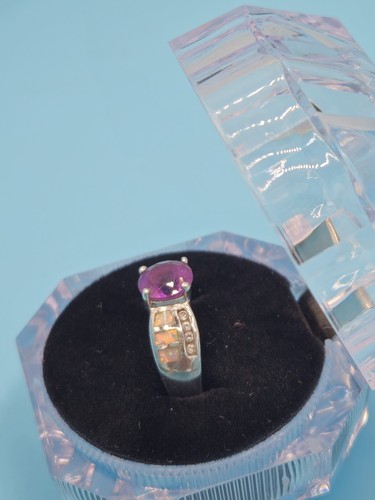 Amethyst Sterling Silver Ring Size 8 w/ Opal and Clear Accents, with Its Box - Picture 9 of 13
