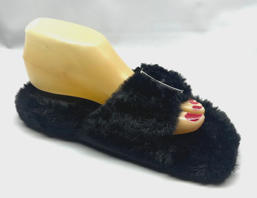 Dream Pairs Women 7 M Black Slides Fuzzy Fluffy Comfort Sandals Slip On Slippers - Picture 4 of 10