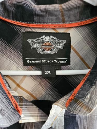 Harley Davidson Herren kariertes Performance Kurzarm Hemd schwarz grau gold - Bild 11 von 12