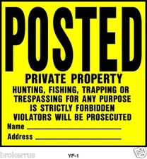 POSTED PRIVATE PROPERTY Sign 11x11" Legal Yellow Thick Sturdy Plastic HY-KO YP-1