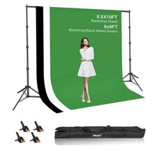 8.5x10ft Green Screen Backdrop Kit with 6x9ft Polyester Backdrop Black/White/...