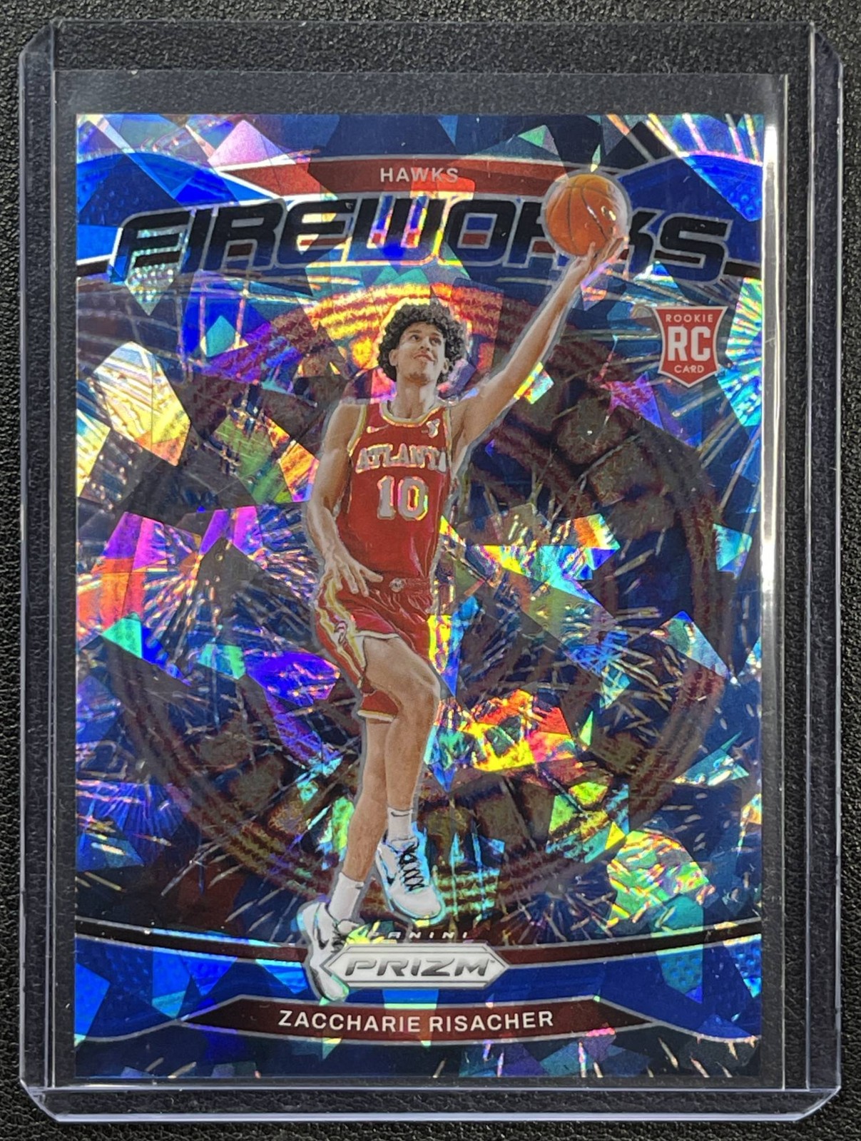 ZACCHARIE RISACHER 2024-25 PANINI PRIZM #6 FIREWORKS BLUE ICE RC 43/125 HAWKS