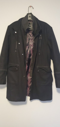 Vintage Guess Wool Overcoat Mens Medium Black Insulated Quilted Lining Jacket - Picture 1 of 2