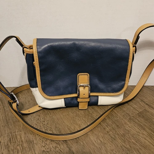 Borsa a tracolla Coach Hadley borsa a tracolla blu pelle bianca C1481 F29763