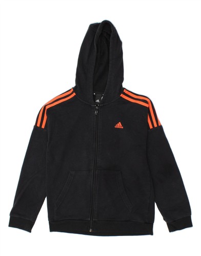 ADIDAS Boys Zip Hoodie Sweater 11-12 Years Black Cotton BK17