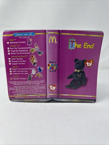 McDonalds TY The End black Y2K millenium Bear Teenie Beanie Baby Rare Retired - Picture 2 of 3