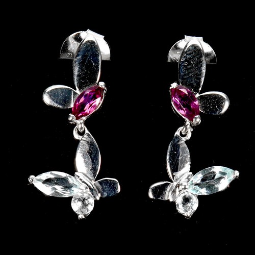 925 Sterling Silver Earrings Marquise Sky Blue Topaz Rhodolite Gemstone Jewelry - Picture 1 of 13