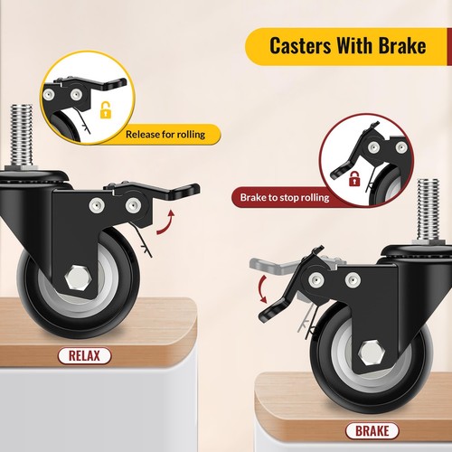 Stem Caster Wheels 2 inch Total Locking Casters Set of 4, Threaded Stem 3/8" ... - Picture 4 of 9