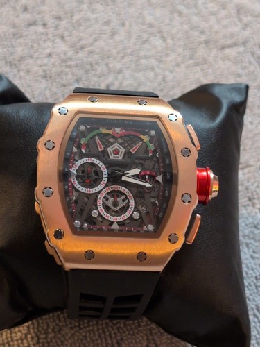 Pintime Men's Silicone Strap Watch, Beautiful Quartz Waterproof, Rose and Black - Picture 2 of 8