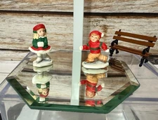 LEFTON COLONIAL VILLAGE Ice Skater Boy Girl Winter Glass And Park Bench