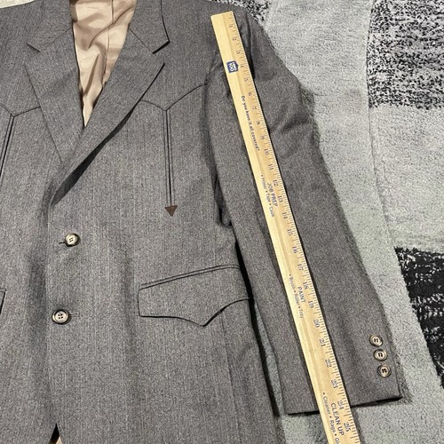 VTG H Bar C Ranchwear Blazer Men 40 Gray Western Yoke Sport Coat Jacket USA 70s - Picture 8 of 19