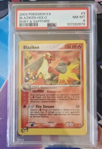 blaziken 3/109 holo battle stadium PSA 8 NM-Mint Rare Swirl Ruby & Sapphire 2003