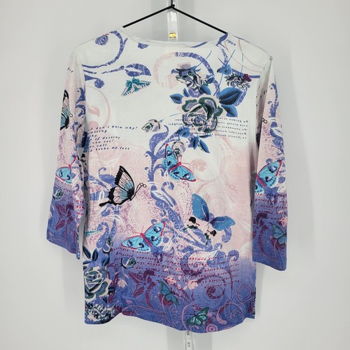 American Sweetheart Womens Sz S 100% Cotton Long Sleeve Top Butterfly Print Y2K - Picture 4 of 4
