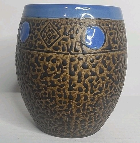 Always Azul Art Pottery Mug Southwestern w/ Spoon Rest No Spoon Incl. Embossed - Picture 7 of 11