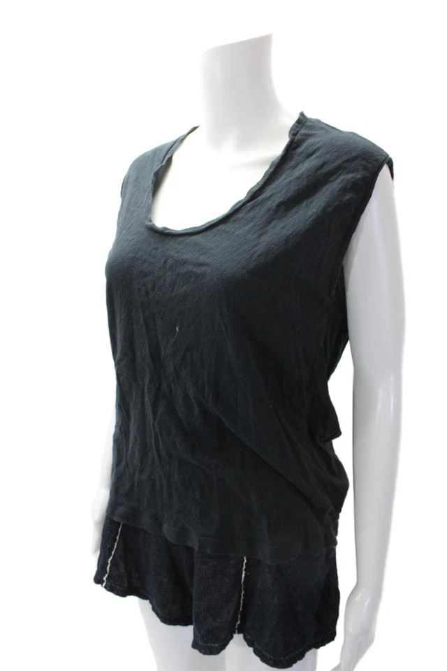 Conjunto de pantalones cortos sin mangas con cuello redondo de algodón para mujer talla 2 Foto 3 de 4