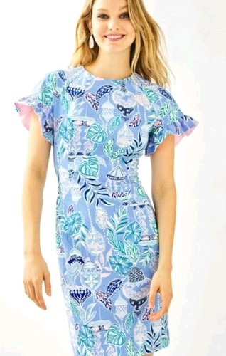 Lilly Pulitzer Kleid 2 Kerstin Stretch Etuikleid Blumen Gold Zip Resort Cruise Neu - Bild 14 von 16