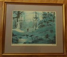 TOM LYNCH Chicago Watercolor HOME FOR CHRISTMAS Pencil Signed Framed Blue Black 