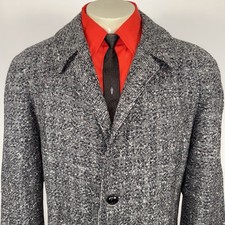 Vtg 50s 60s Gentry Penneys Trench Overcoat Jacket Coat Wool Flecked Mens Large