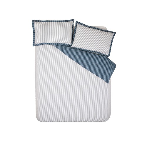 Catherine Lansfield Oxford Pinstripe Reversible Duvet Cover Bedding Set Navy - Picture 11 of 30