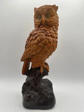 VINTAGE 1973 Owl Sculpture Chalkware Statue, Large 14" Tall - Jaru Pottery