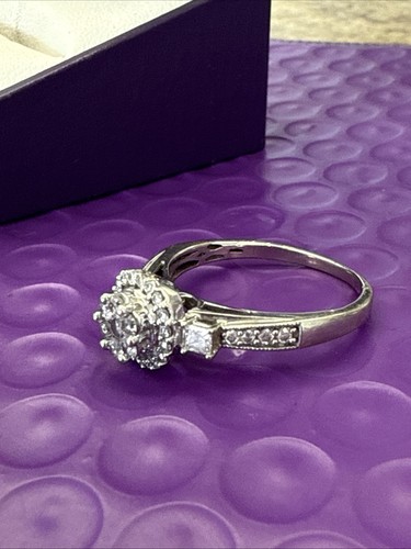💎10K Weißgold 1 kt Diamant Halo Cluster unsichtbarer Verlobungsring Größe 9,5 - Bild 4 von 9