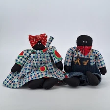 Black American Folk Art Cloth Dolls 13” Mom Dad Vintage Look