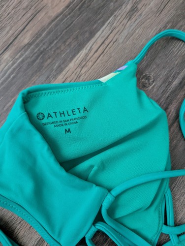 Athleta M türkis Blumen Bikini Oberteil Träger Schnürung hinten neu mit Etikett - Bild 3 von 4