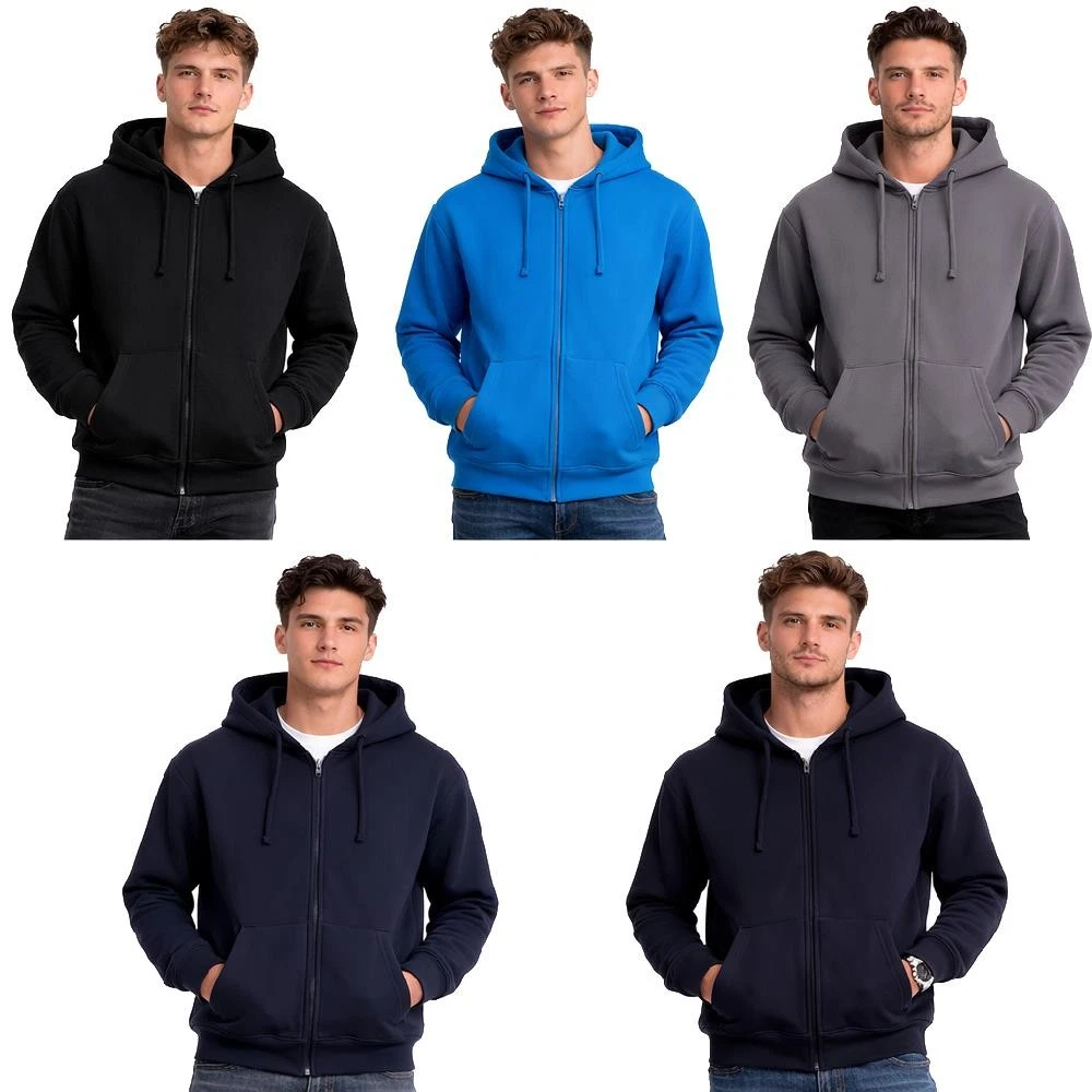 VR2 Mens Plus Size Full Zip Hoodie Plain Fleece Hooded Sweatshirt Casual Jacket