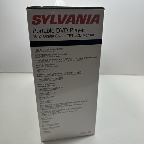 Sylvania Portable DVD Player SDVD1023 Black 10.2 Digital Color TFT LCD Monitor - Picture 4 of 12