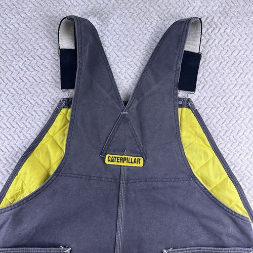 Vintage Overalls CAT Caterpillar Insulated Bib Size XL Grey/Yellow Made in USA - Picture 6 of 19