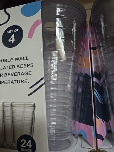 8 Clear 24 OZ Insulated Tumblers Plastic Keeps Drinks Cold & Hot Double Walled - Picture 2 of 6
