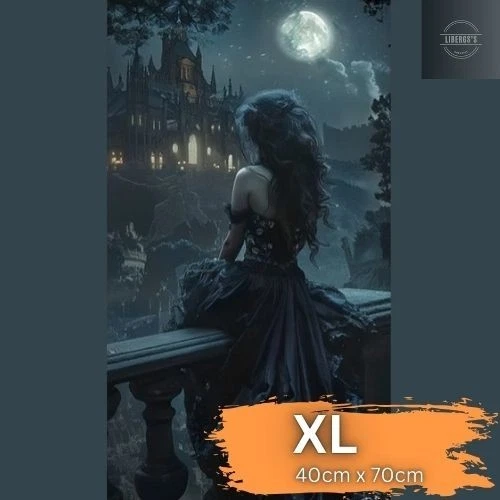 MARKENLOS Diamond Painting Bild, groß, XL / 40cm X 70cm / Gothic Dame im Mondlicht