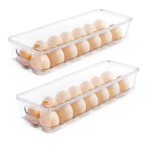 Egg Container Holders for Refrigerator - Clear Stackable Trays for 14 Eggs, P...