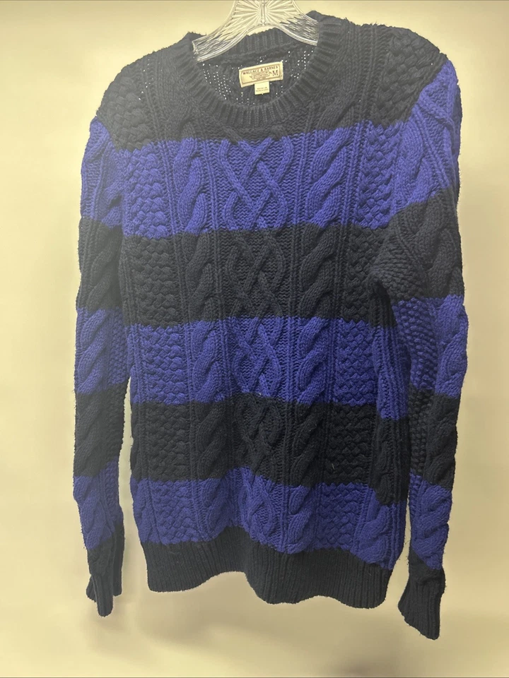 Wallace and Barnes Medium Blue Black Stripe Cable Knit Sweater Men's - Image 2 of 4