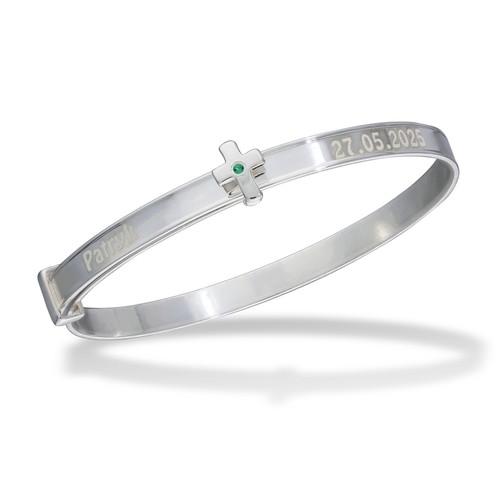 Brazalete personalizado de plata de ley/oro de 18 quilates enchapado en bebé cruz piedra de nacimiento - Imagen 6 de 28