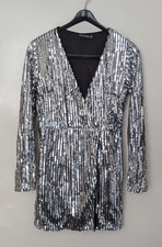Silver Sequin Prom Party Dress, size UK 10 (last one)